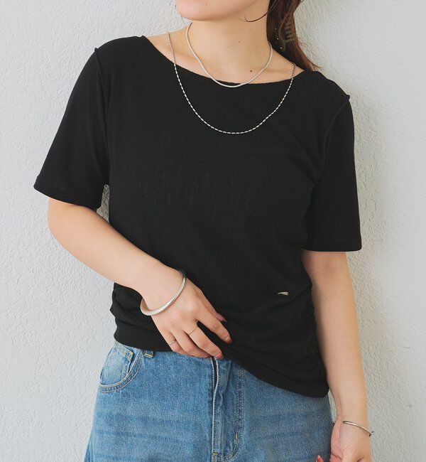  「サイドギャザーシアーTシャツ」|Tシャツ・カットソー|