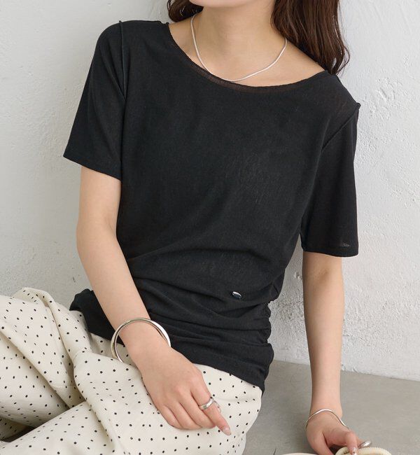  「サイドギャザーシアーTシャツ」|Tシャツ・カットソー|