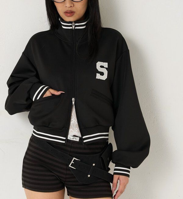  「Sロゴコンパクトトラックジャケット」|ブルゾン・スタジャン|ブラック