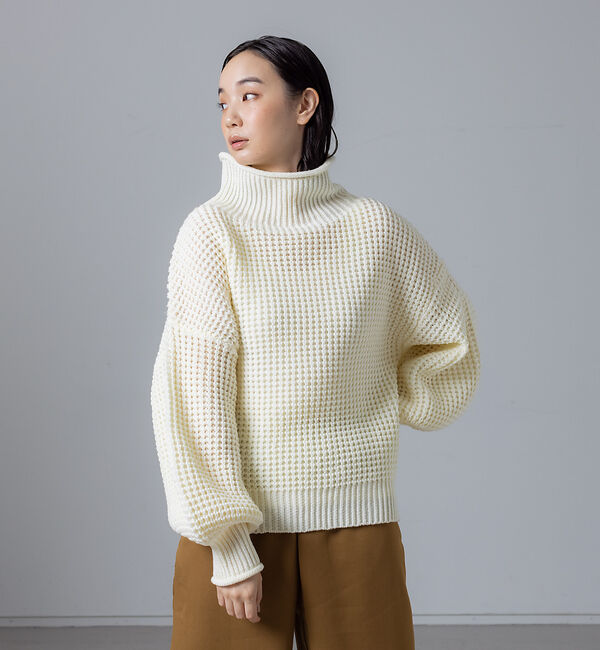 collex「ワッフルタートルニットプルオーバー」|ニット・セーター|ホワイト