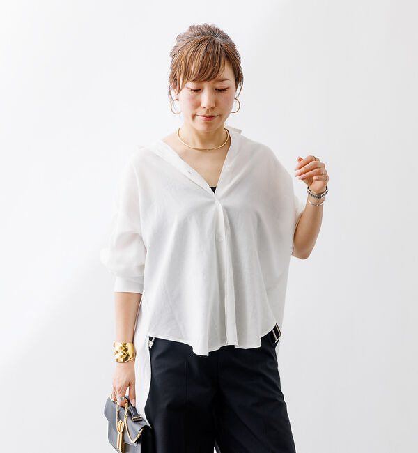 Rouge vif「【一部店舗限定】麻混バックスリットリボンシャツ」|シャツ・ブラウス|