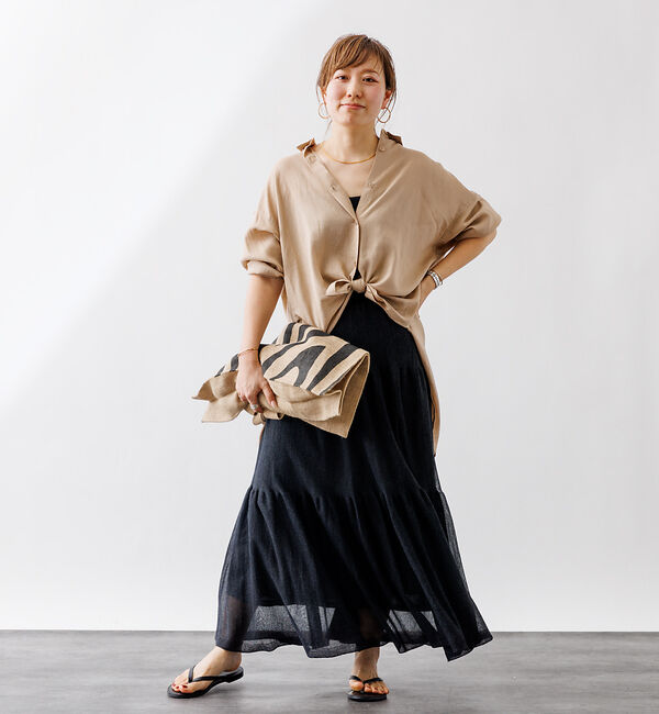 Rouge vif「【一部店舗限定】麻混バックスリットリボンシャツ」|シャツ・ブラウス|