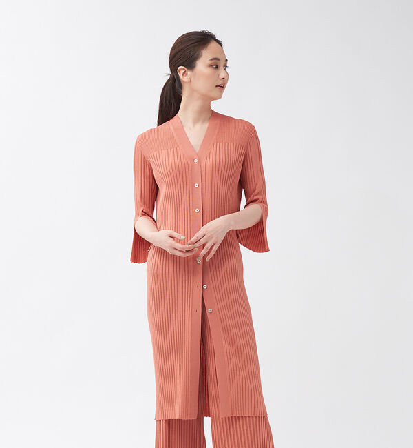 qualite「【WEB・一部店舗限定】《セットアップ対応》リブニットロングカーディガン」|カーディガン|スモークピンク