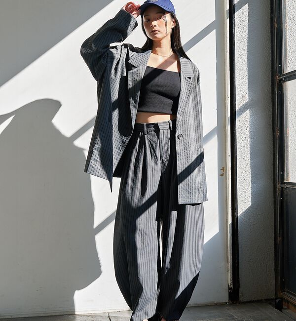 NOMINE「ストライプワイドジャケット」|テーラードジャケット|