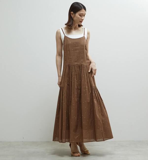Soffitto「インド綿ドット刺繍キャミティアードワンピース」|ワンピース|ブラウン
