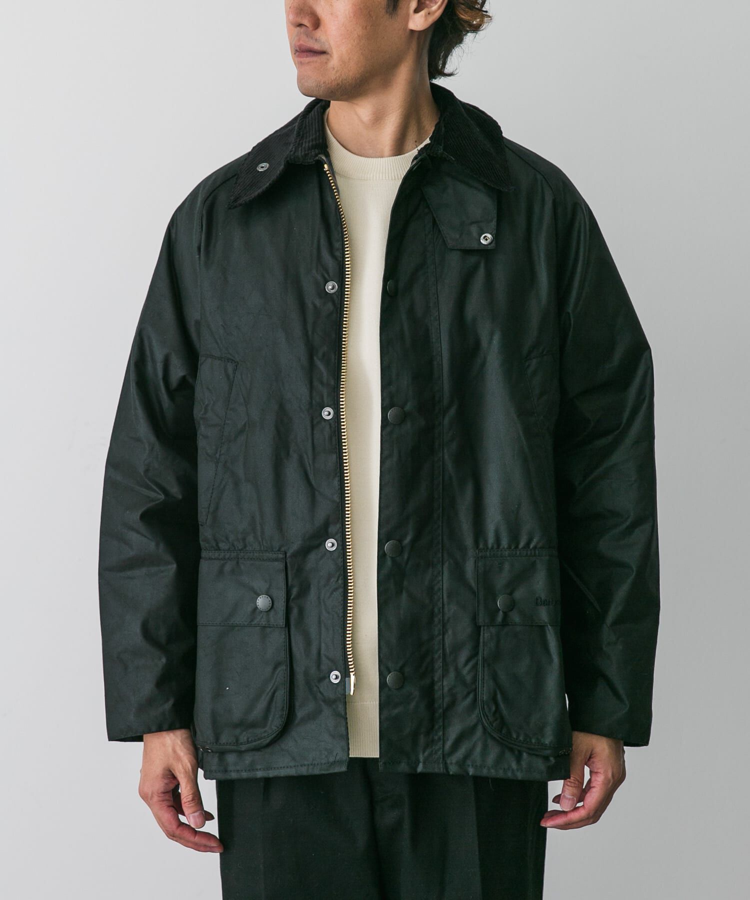 URBAN RESEARCH DOORS「Barbour　BEDALE WAX JACKET」|ノーカラーコート|ブラック