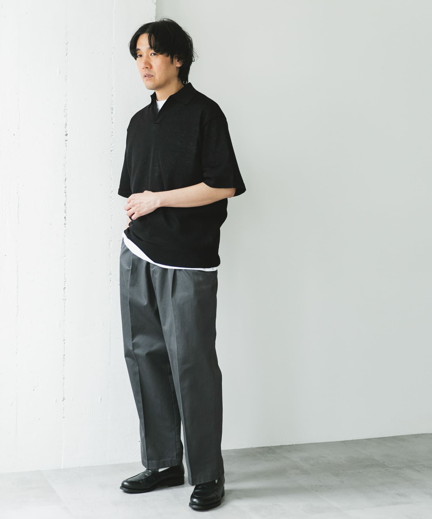 URBAN RESEARCH DOORS「リネン混ハイゲージ スキッパーニットポロシャツ」|ポロシャツ|