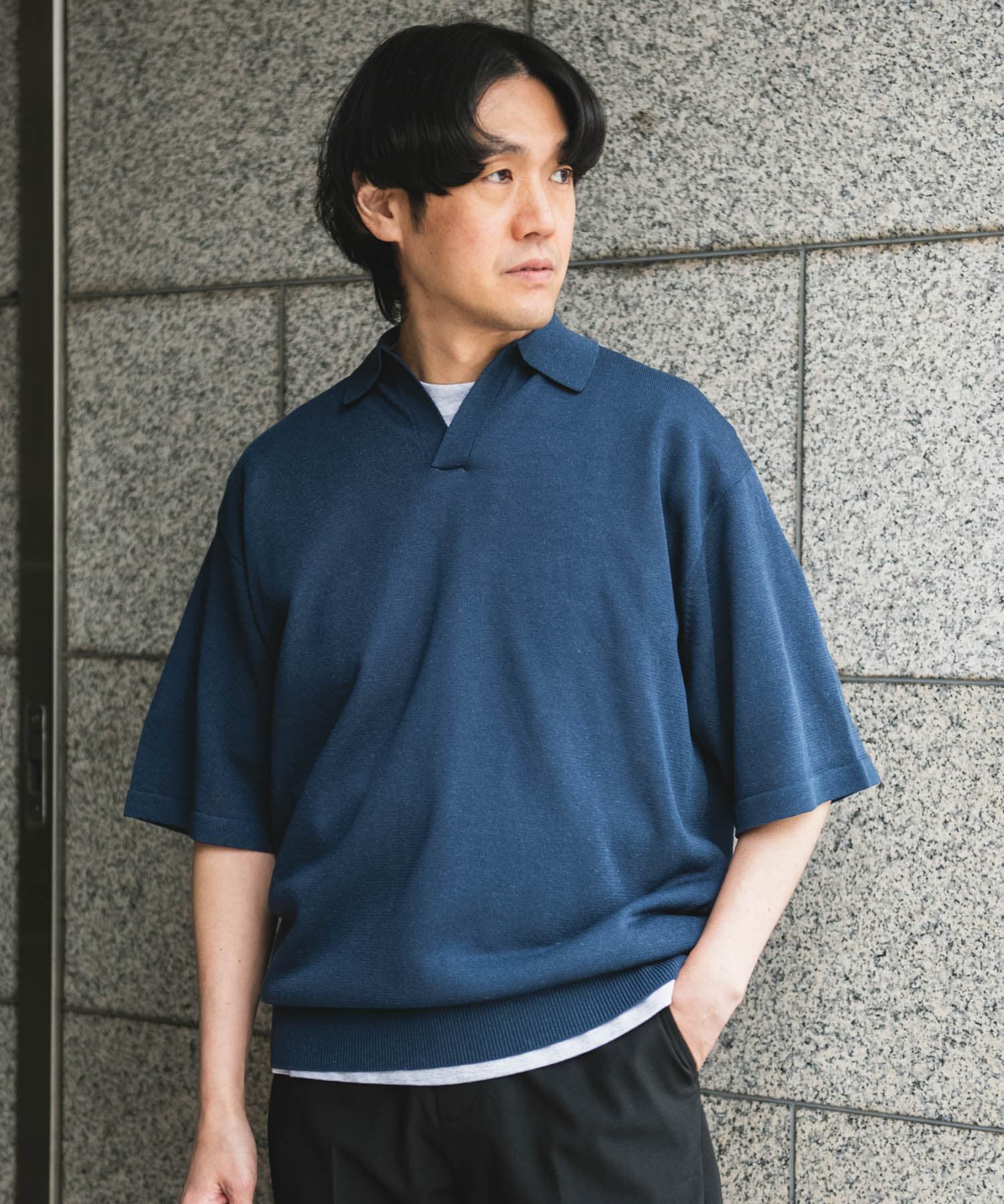 URBAN RESEARCH DOORS「リネン混ハイゲージ スキッパーニットポロシャツ」|ポロシャツ|