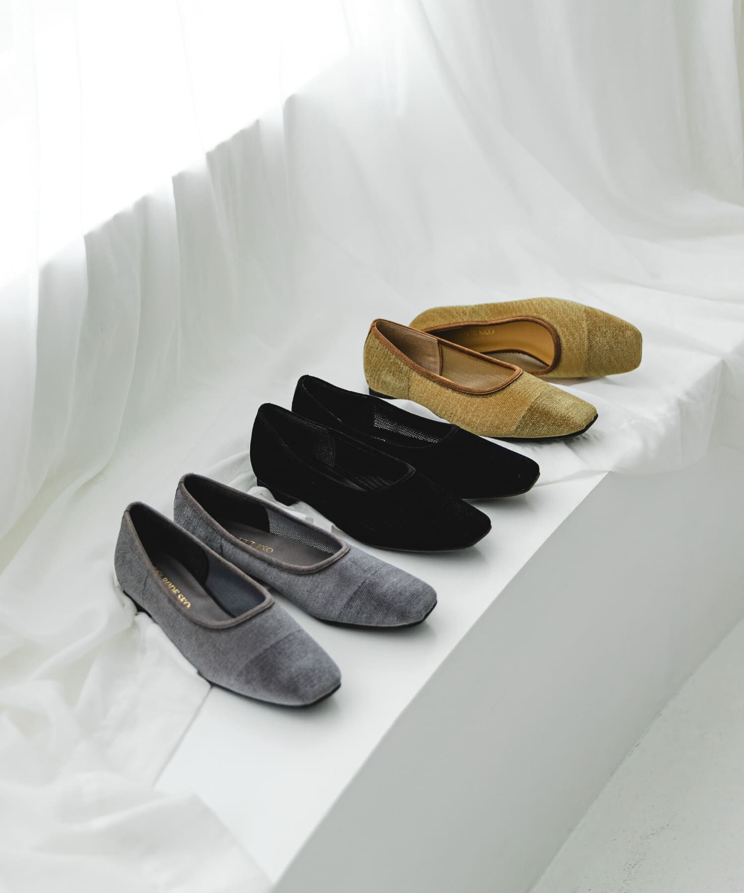 RODE SKO「『MADE IN JAPAN』スクエアベロアメッシュフラット」|バレエシューズ|