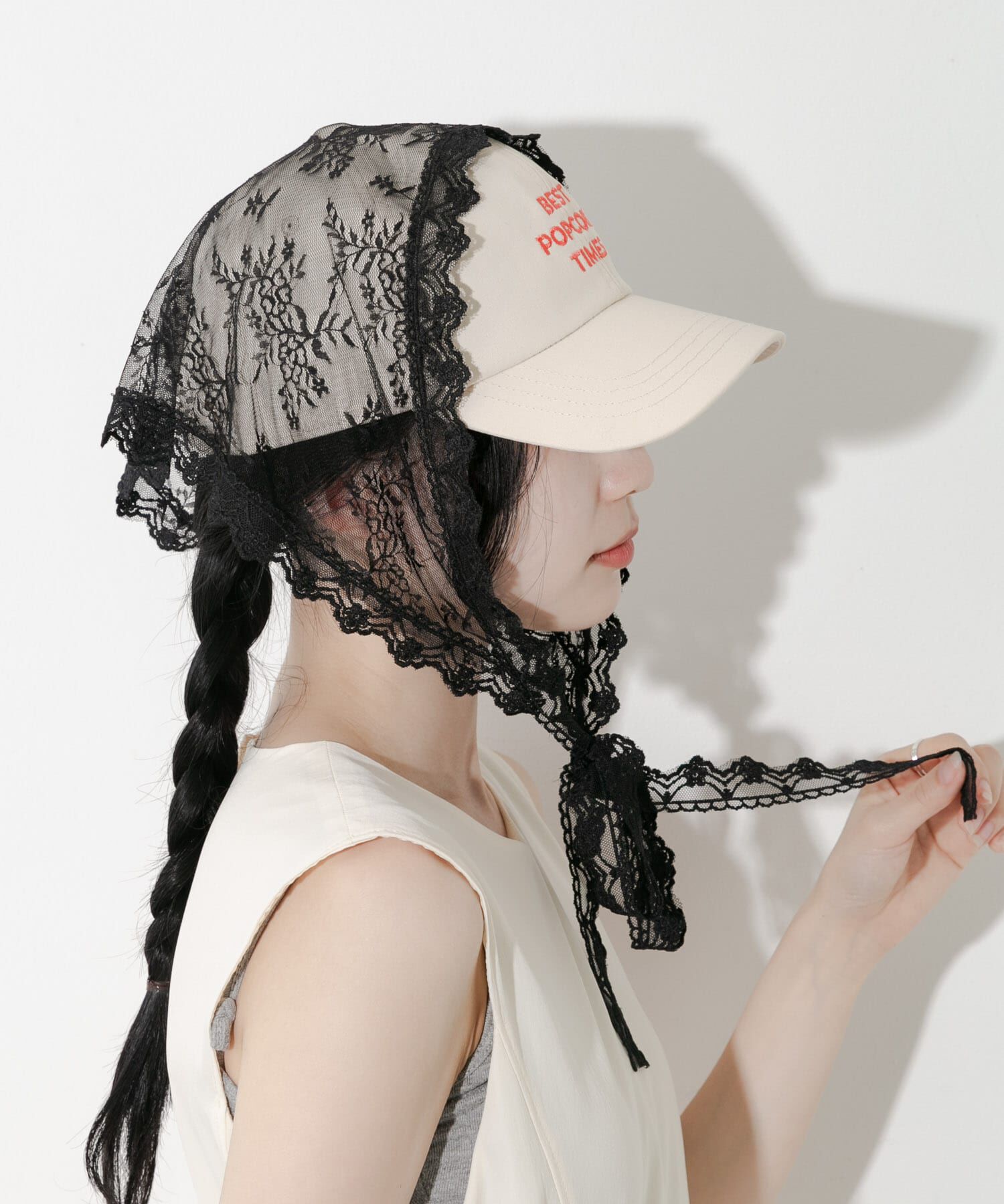 SMELLY「スカラップレースバブーシュカ」|バンダナ・スカーフ|ブラック