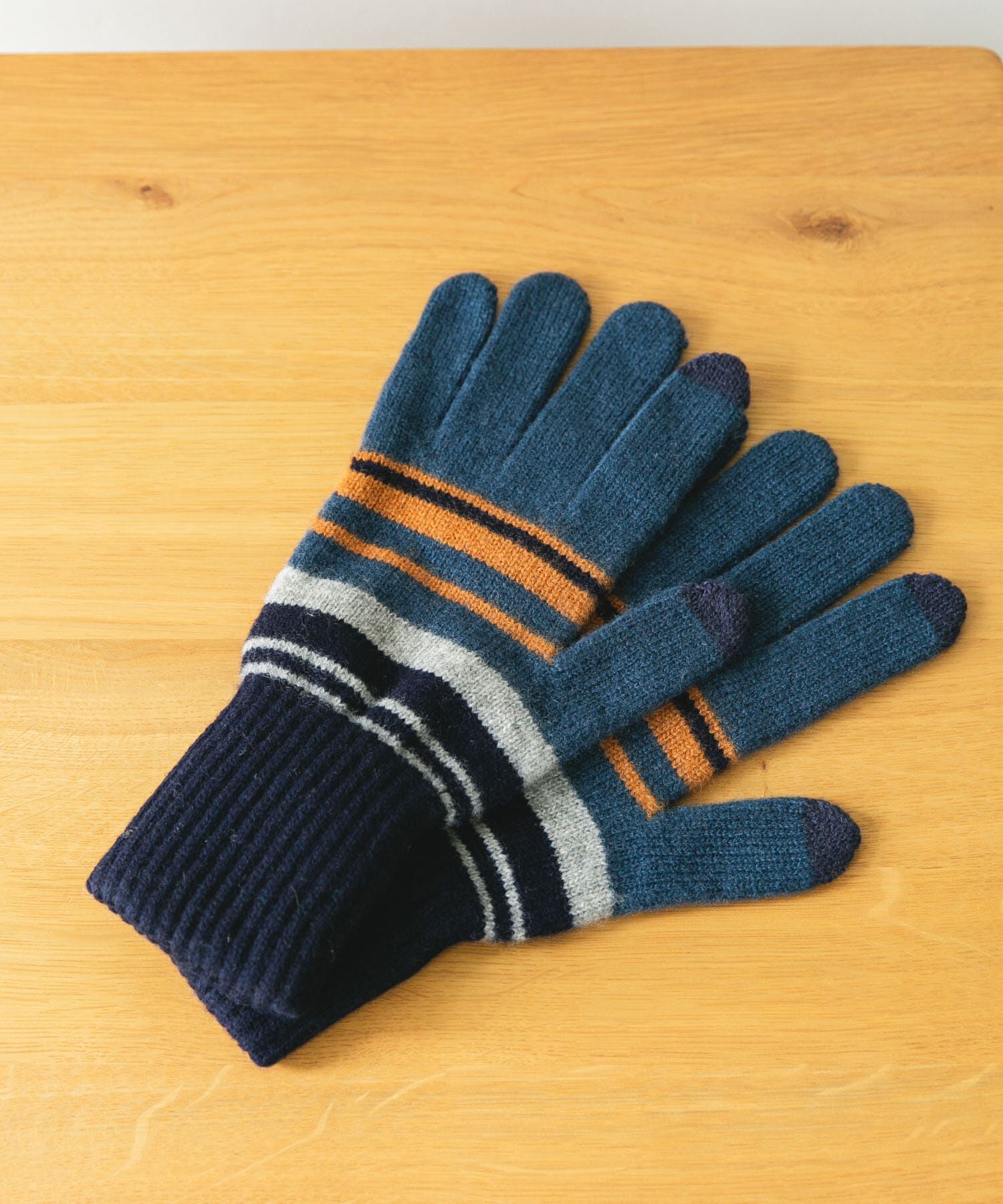 URBAN RESEARCH DOORS「ボーダーニットグローブ(スマホ対応)」|手袋|ブルー