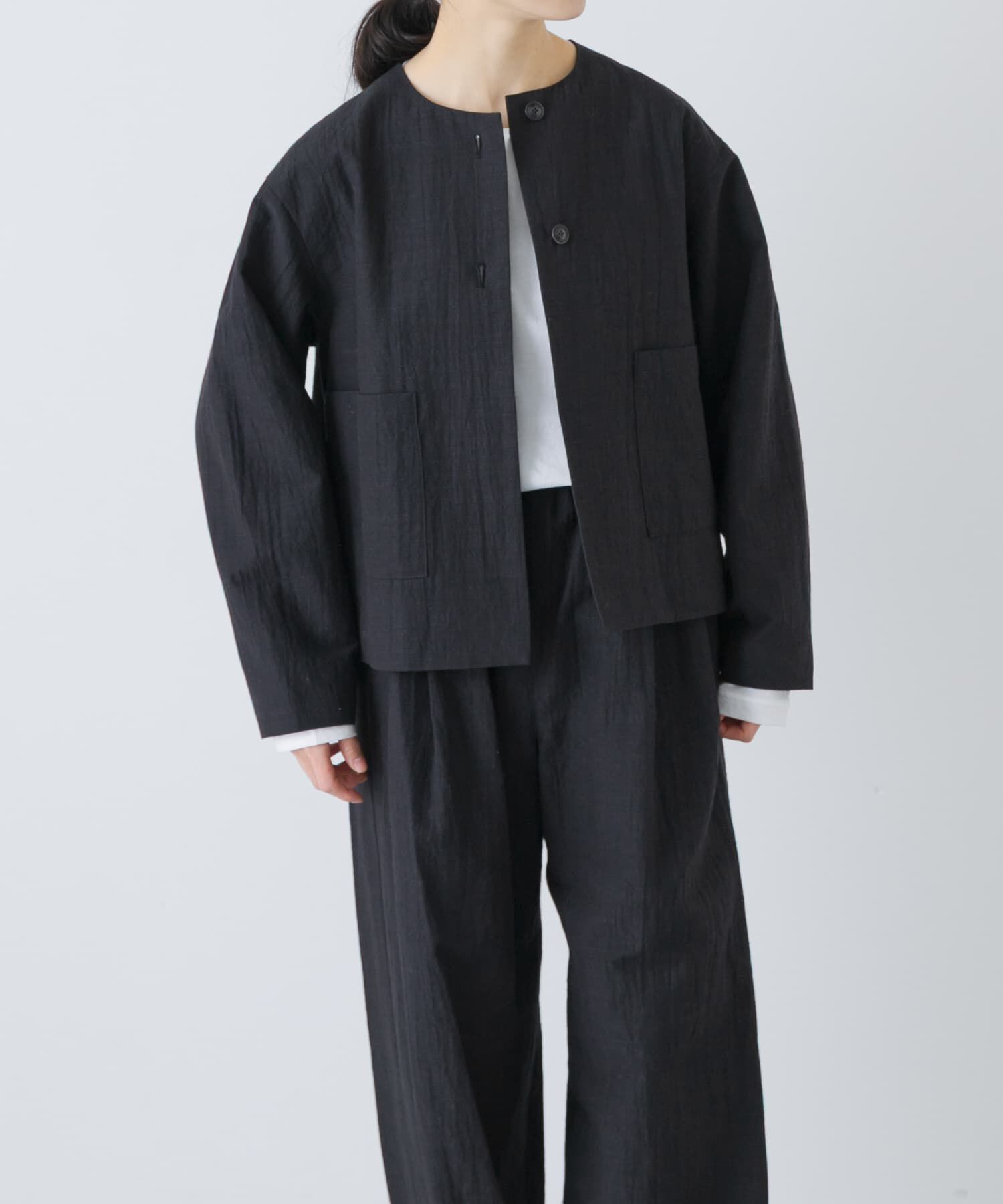 かぐれ「『セットアップ対応』 ノーカラーショートジャケット」|ノーカラージャケット|