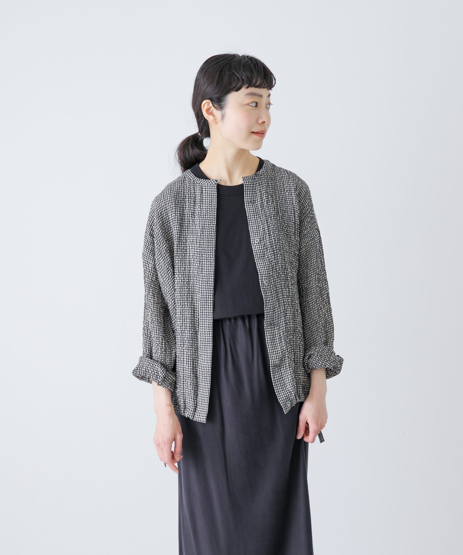 かぐれ「リネンレーヨンチェックシャツカーディガン」|シャツ・ブラウス|