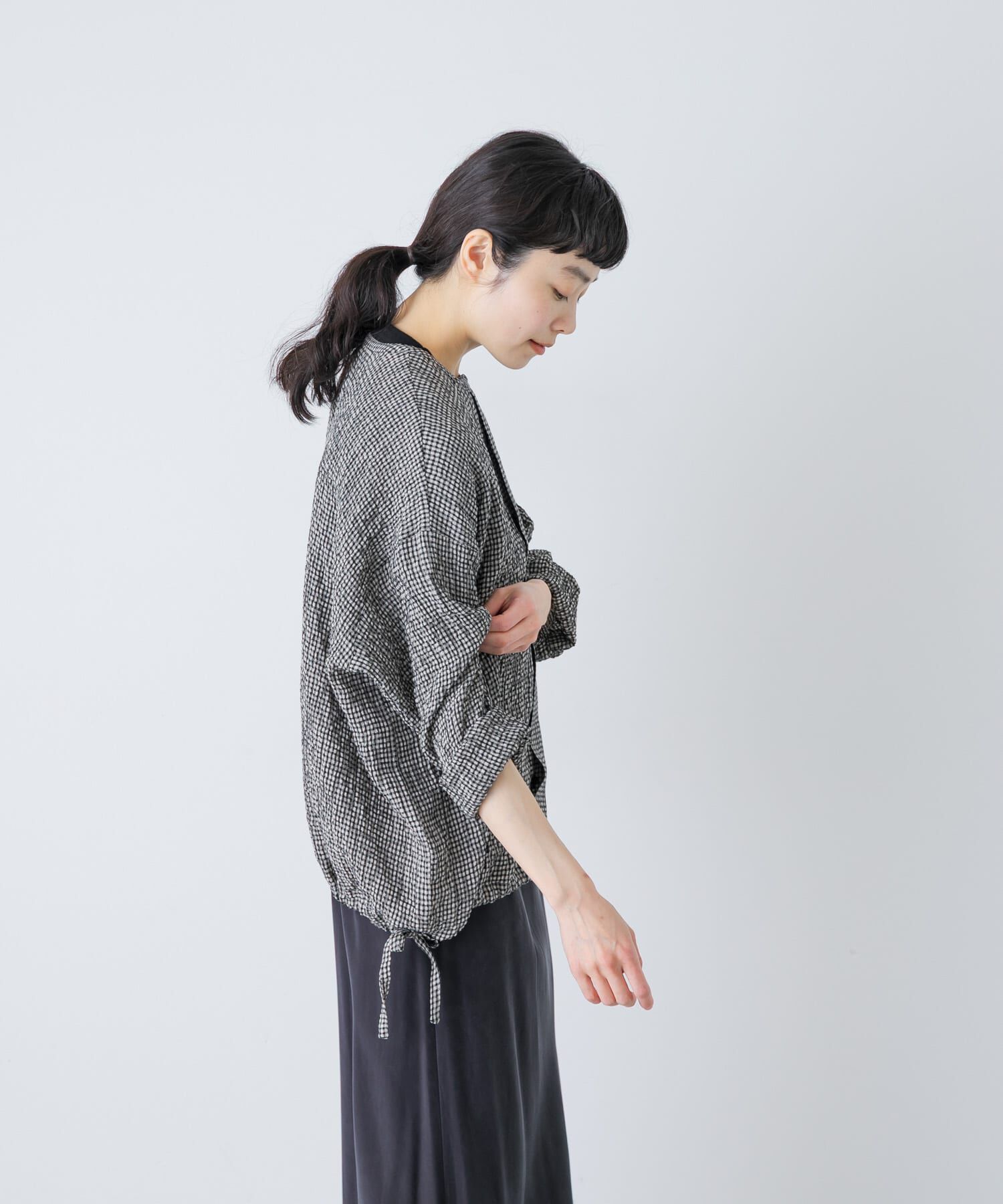 かぐれ「リネンレーヨンチェックシャツカーディガン」|シャツ・ブラウス|