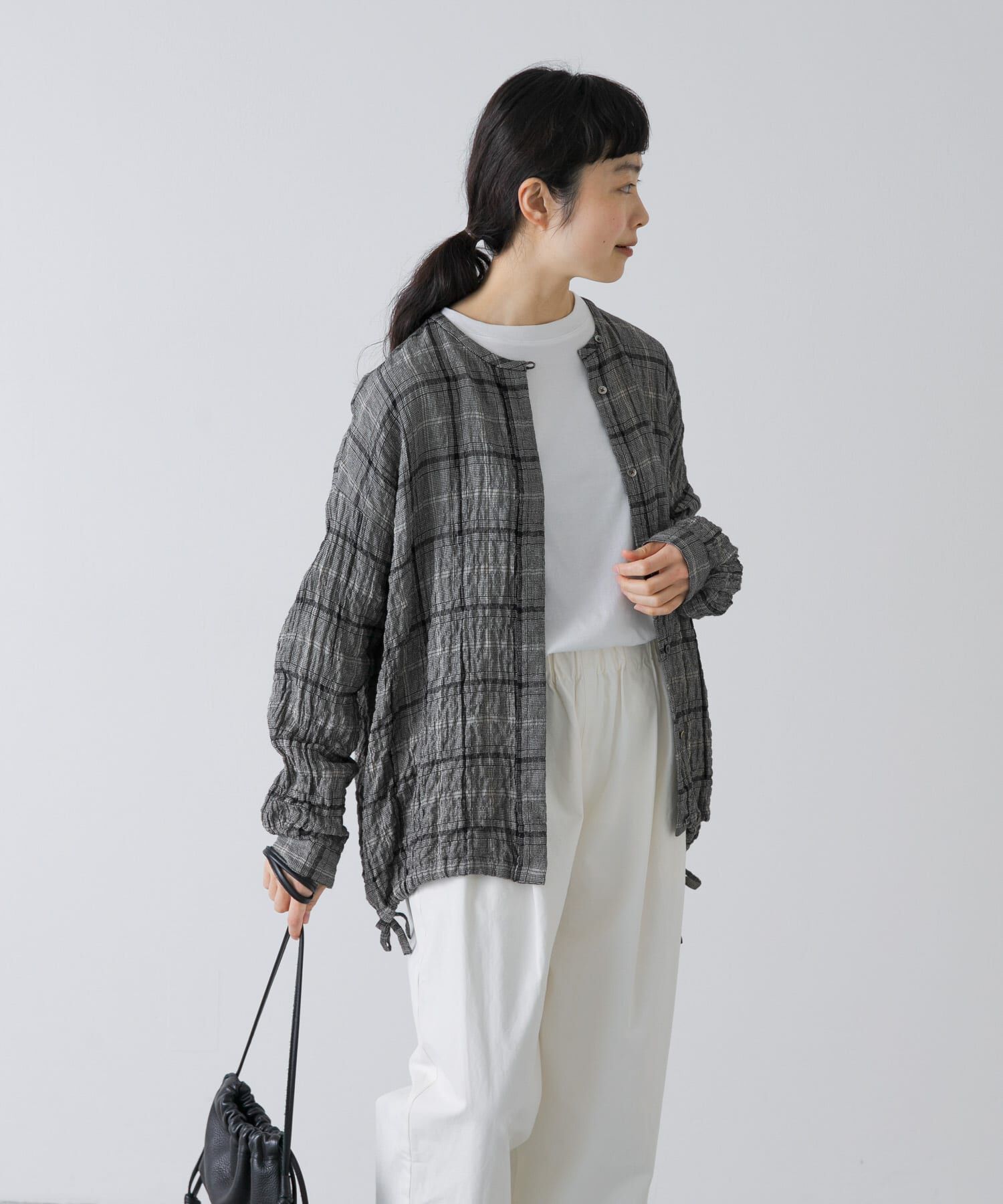 かぐれ「リネンレーヨンチェックシャツカーディガン」|シャツ・ブラウス|