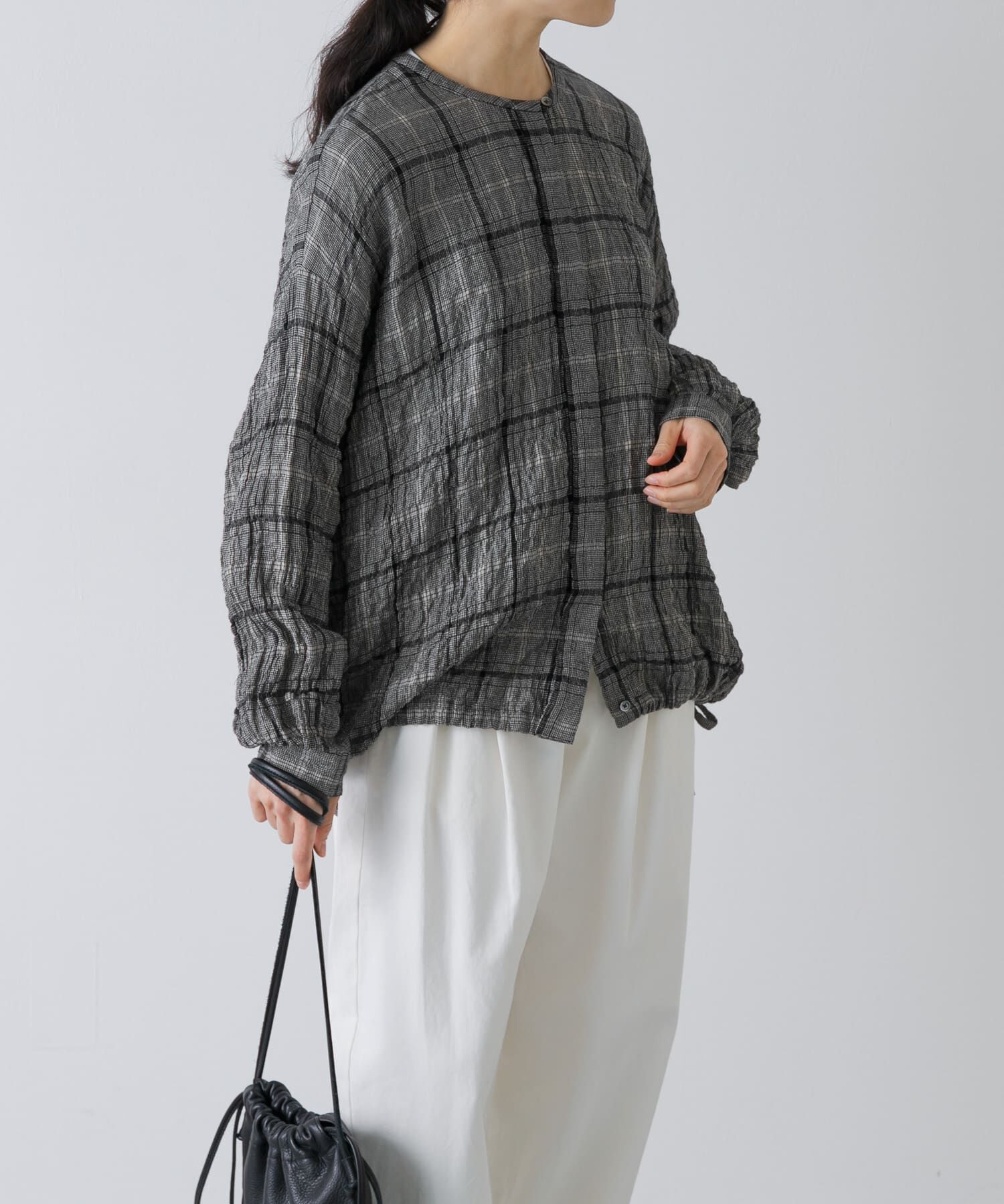 かぐれ「リネンレーヨンチェックシャツカーディガン」|シャツ・ブラウス|