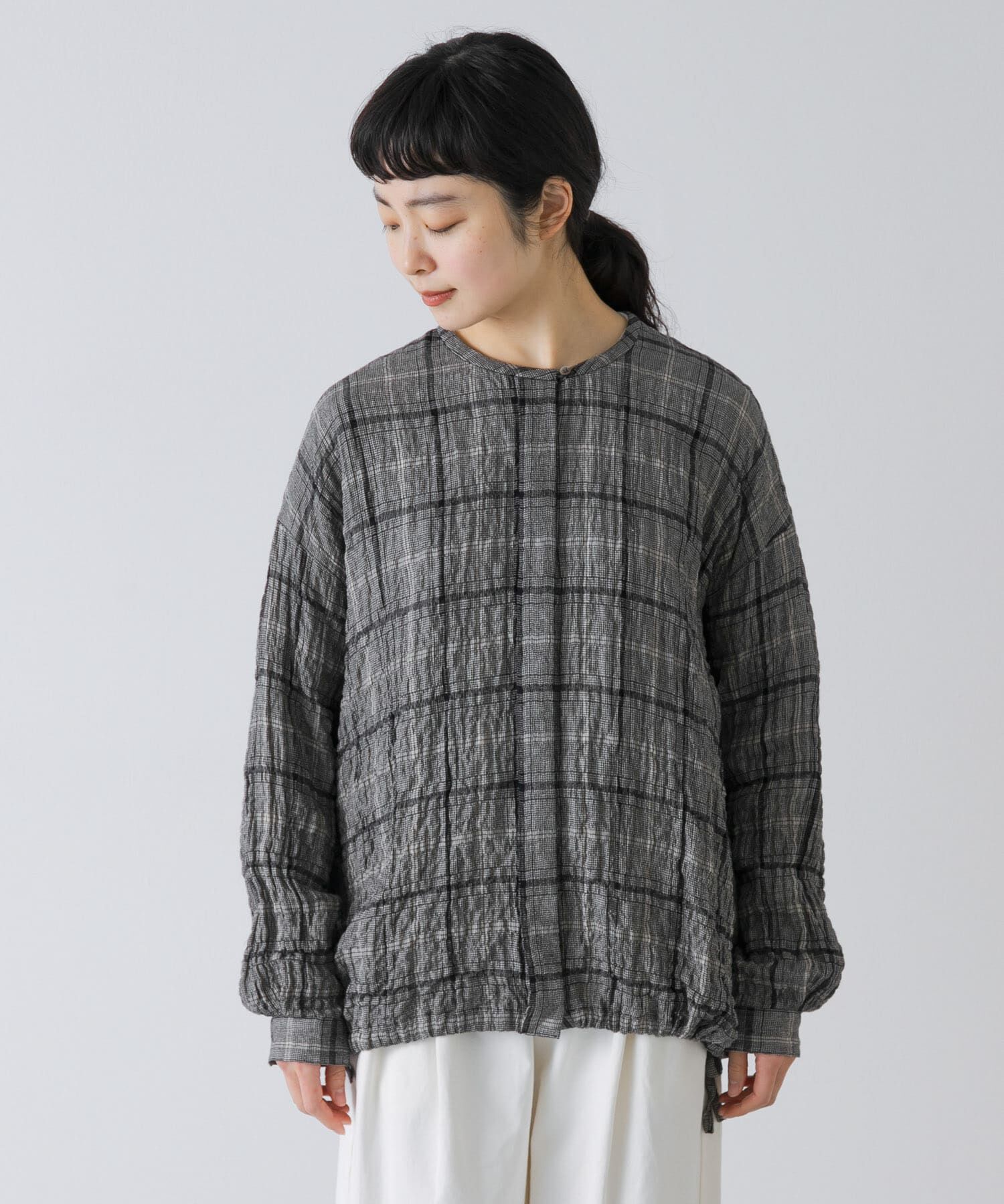 かぐれ「リネンレーヨンチェックシャツカーディガン」|シャツ・ブラウス|