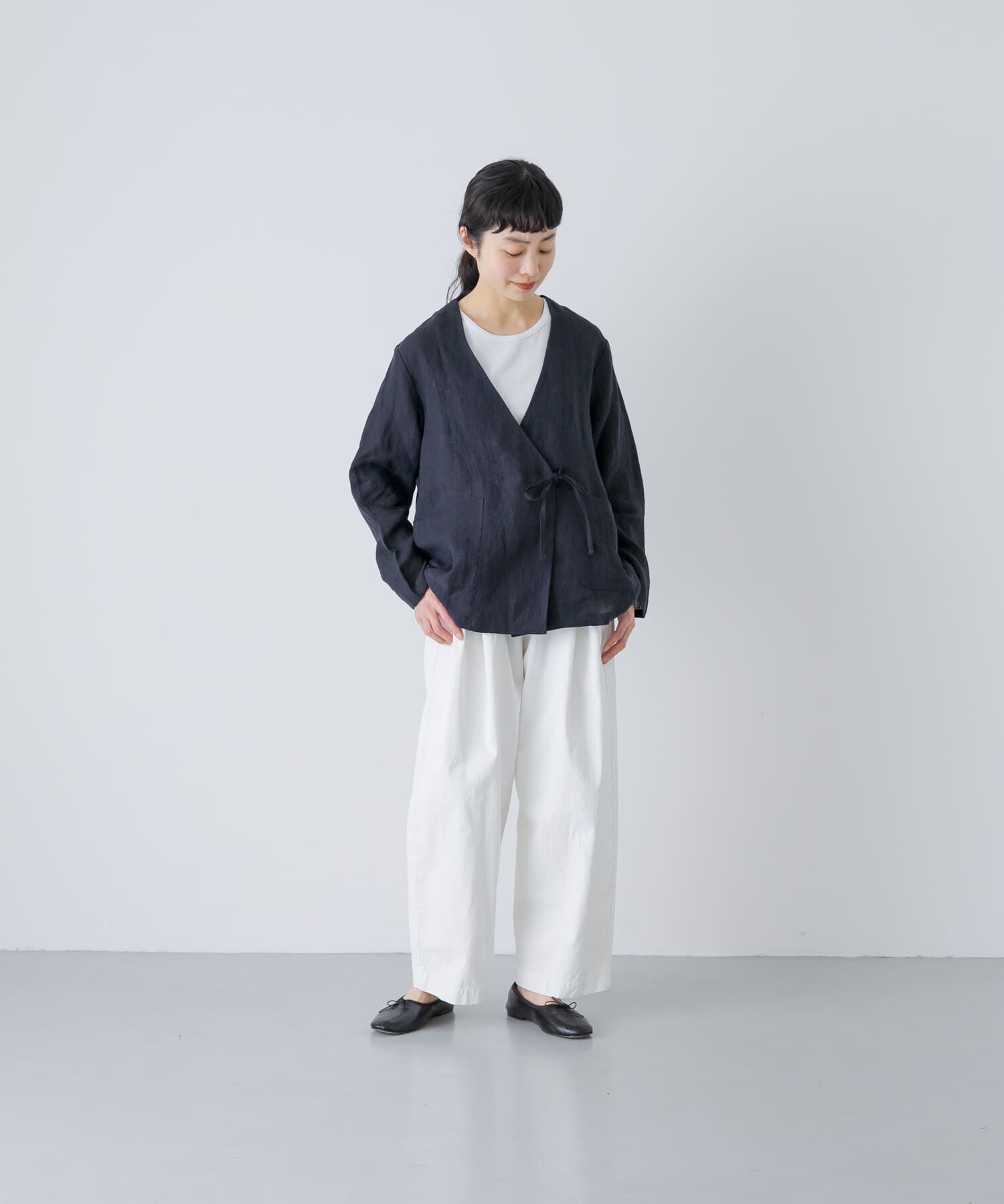 かぐれ「リネンカシュクールカーディガンジャケット」|ノーカラージャケット|