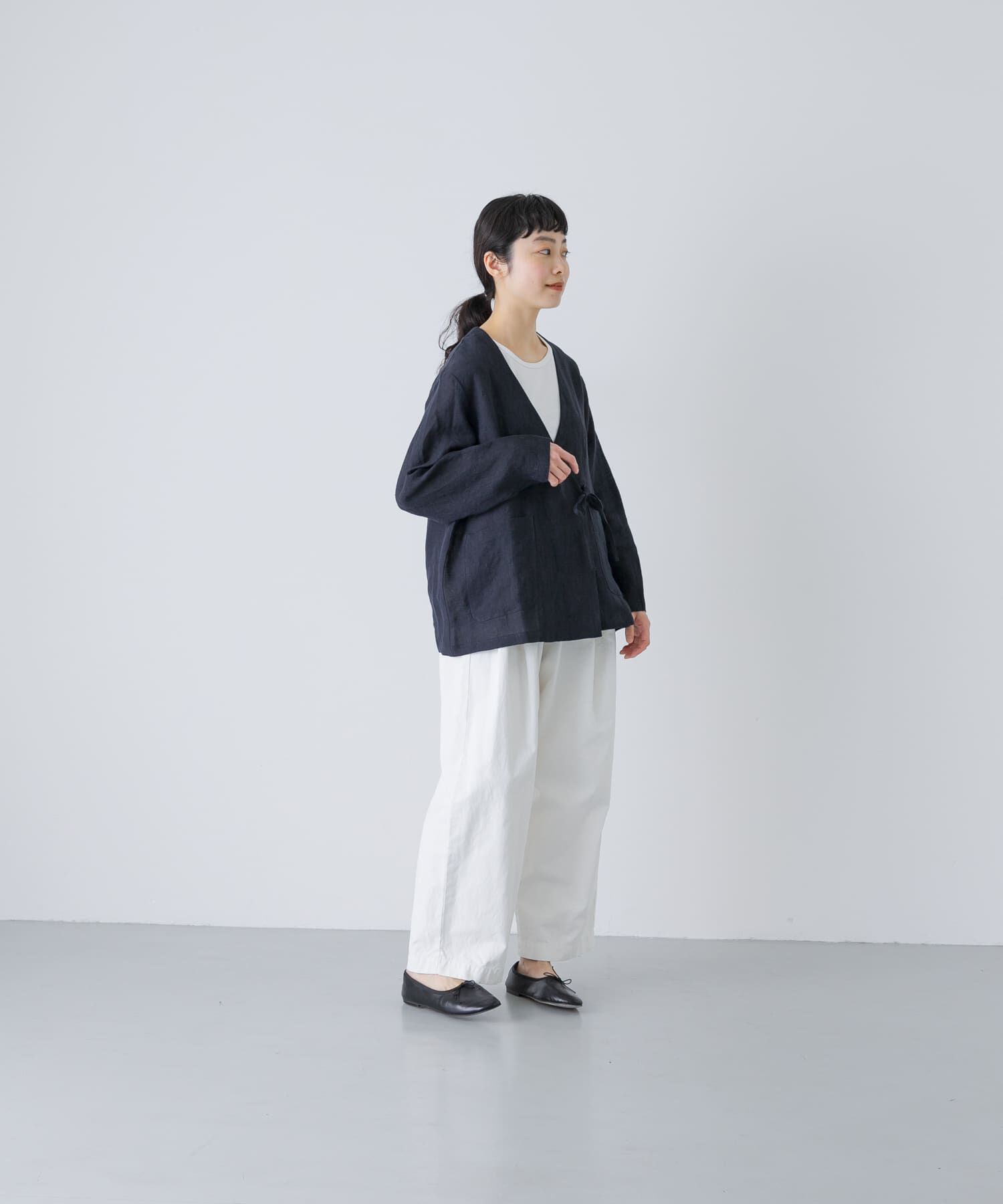 かぐれ「リネンカシュクールカーディガンジャケット」|ノーカラージャケット|
