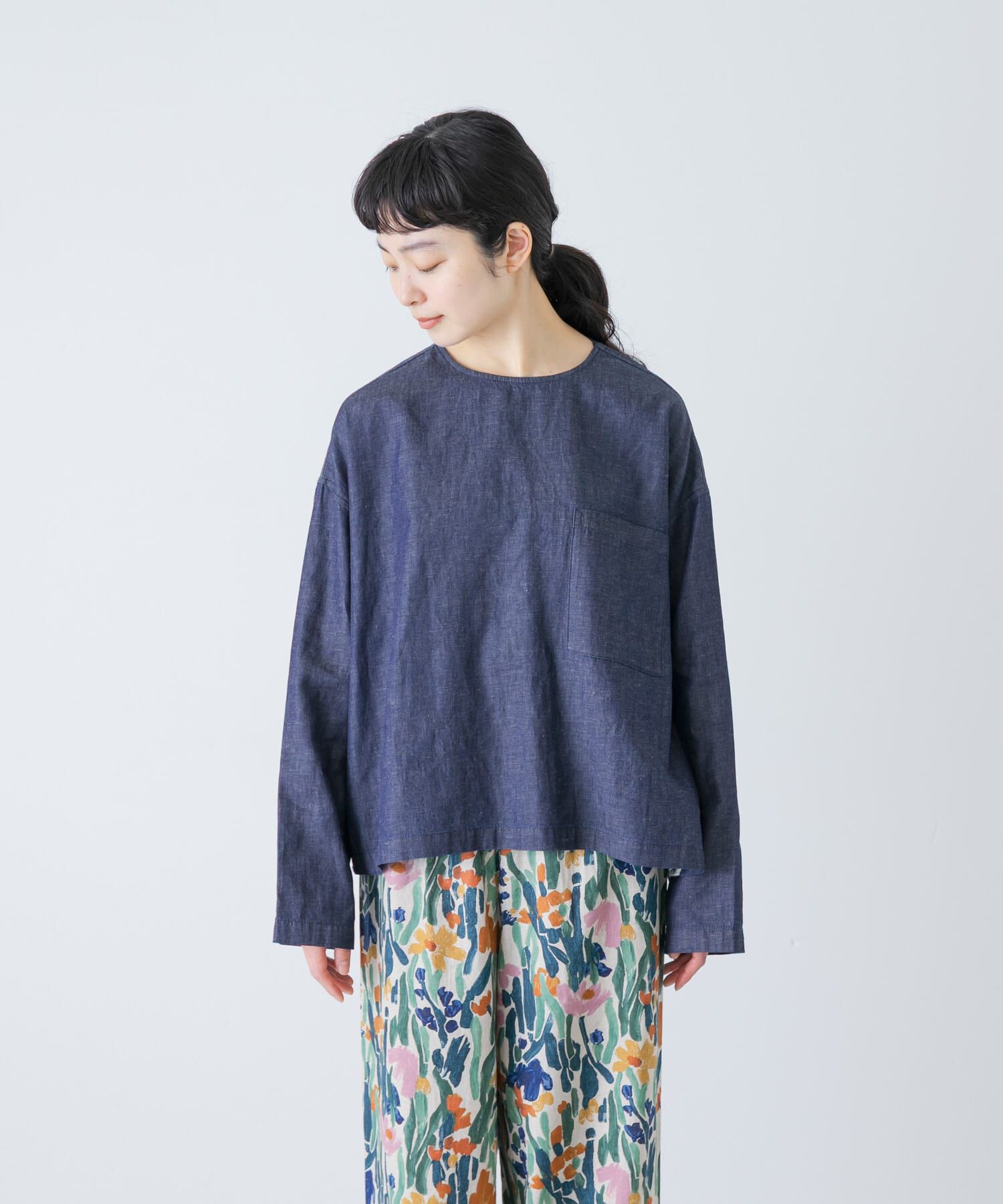 かぐれ「綿麻デニムプルオーバー」|シャツ・ブラウス|