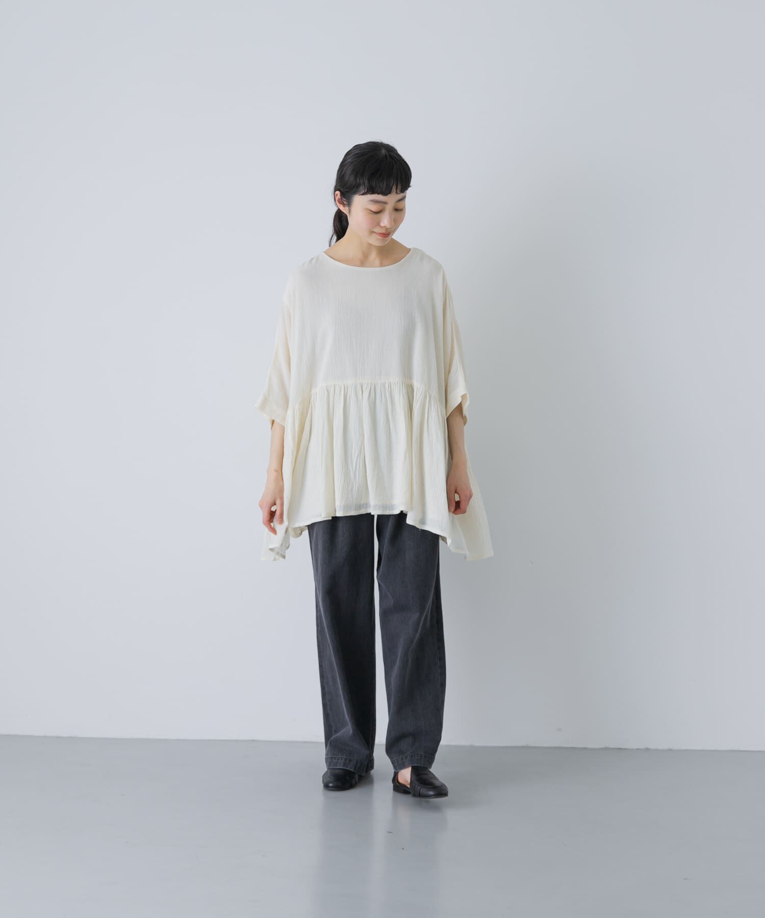 かぐれ「コットンクレープギャザーブラウス」|シャツ・ブラウス|