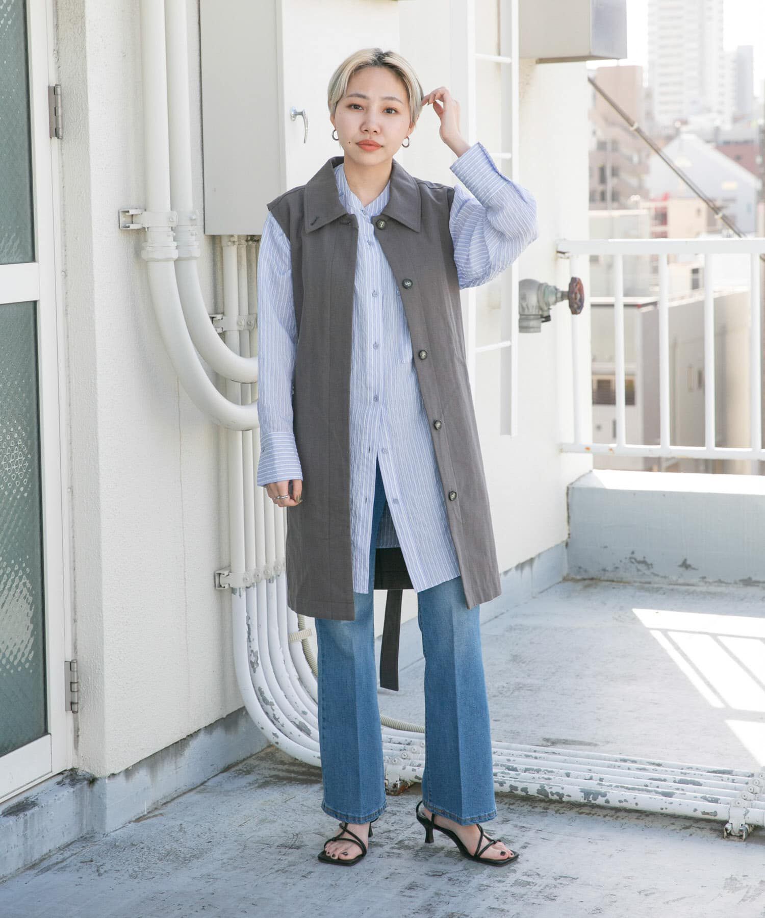  「3WAYミドルコート」|ノーカラーコート|