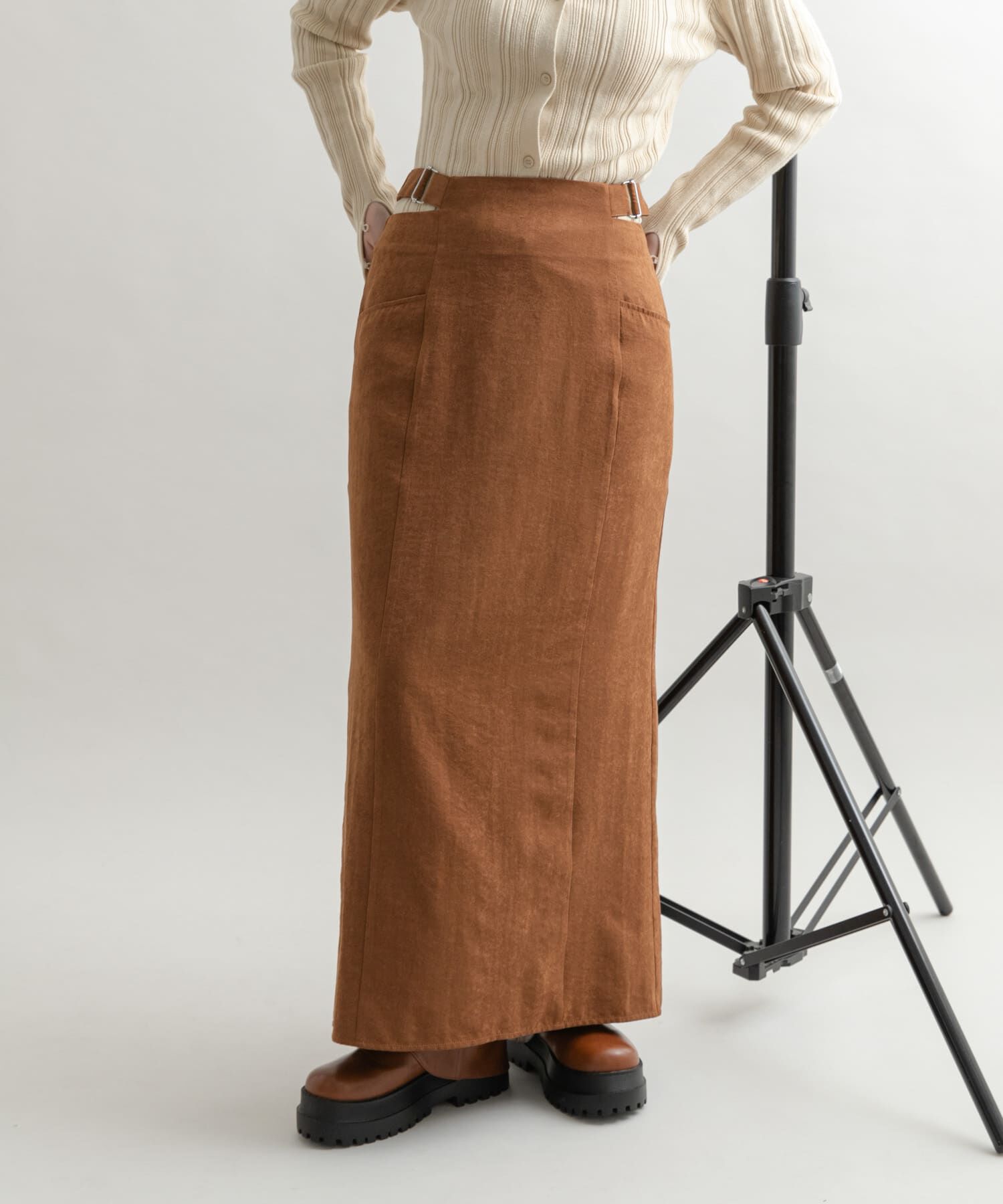  「ウエストオープンIラインスカート」|スカート|ブラウン