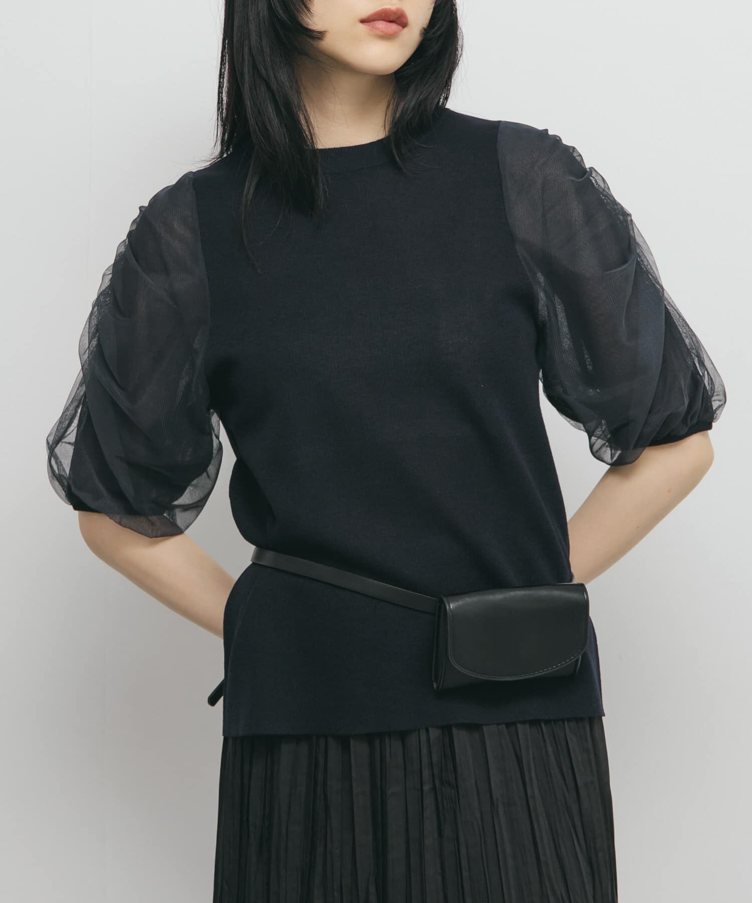  「チュールスリーブニット」|ニット・セーター|ネイビー