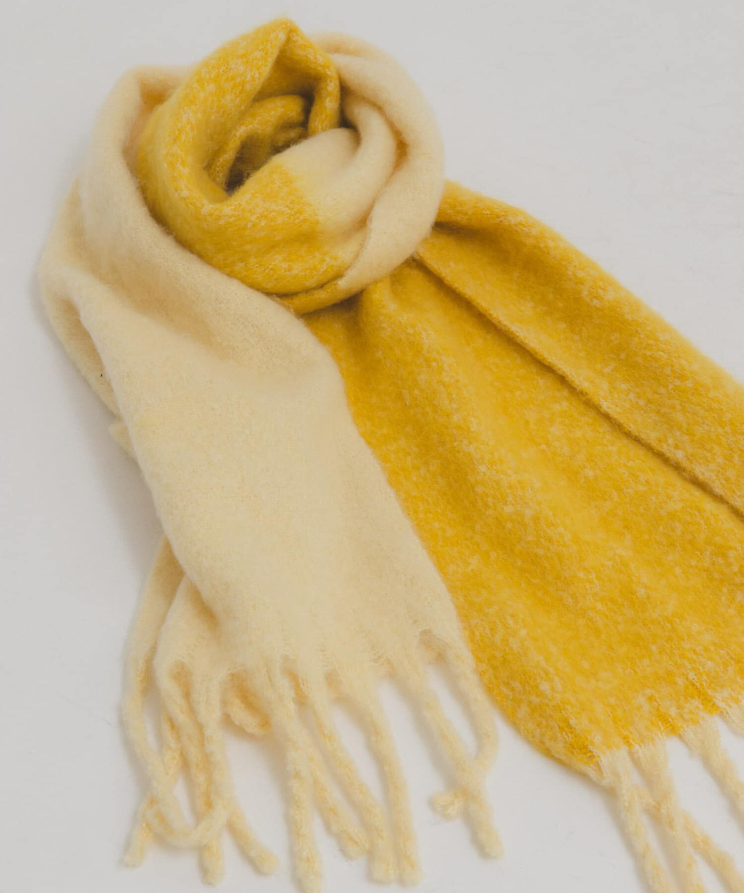  「ビッグフリンジバイカラーストール」|マフラー|イエロー系その他