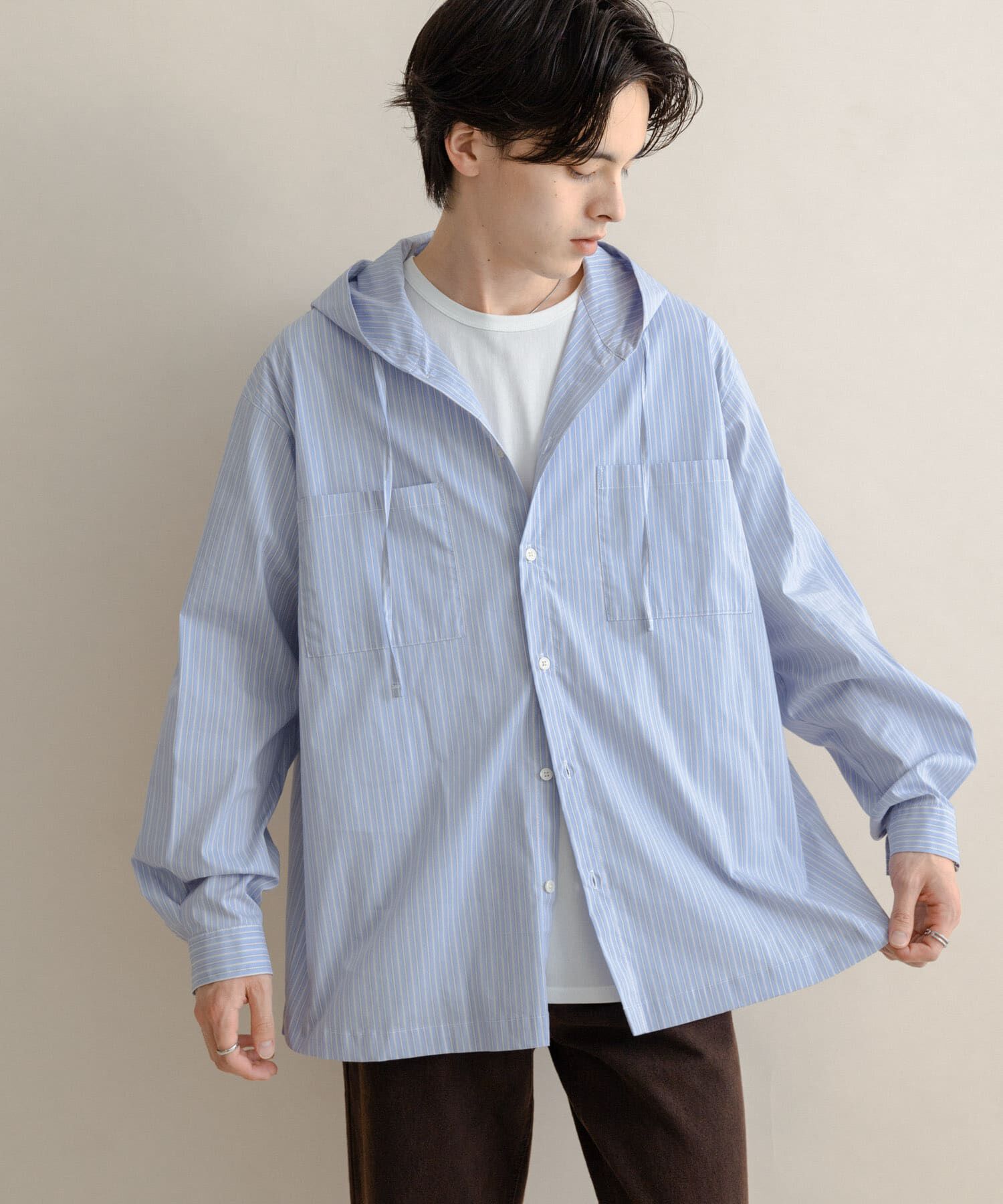 SENSE OF PLACE by URBAN RESEARCH「ストライプフーディールーズシャツ」|シャツ・ブラウス|ブルー