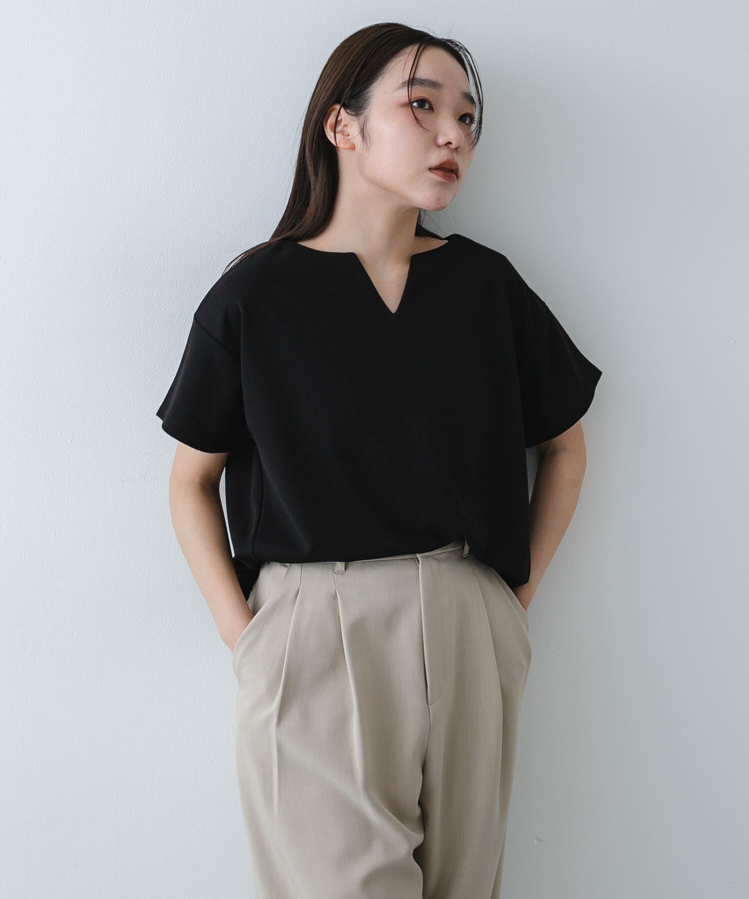 SENSE OF PLACE by URBAN RESEARCH「キーネックミラノリブTシャツ」|Tシャツ・カットソー|ブラック