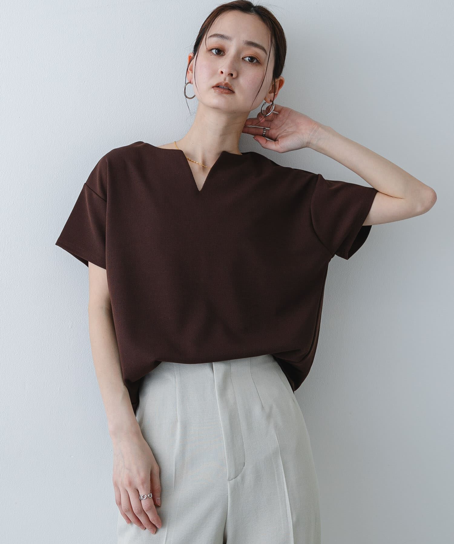 SENSE OF PLACE by URBAN RESEARCH「キーネックミラノリブTシャツ」|Tシャツ・カットソー|ブラウン