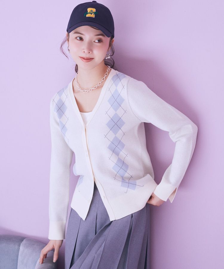 earth music&ecology「アーガイルニットカーディガン」|カーディガン|Ivory