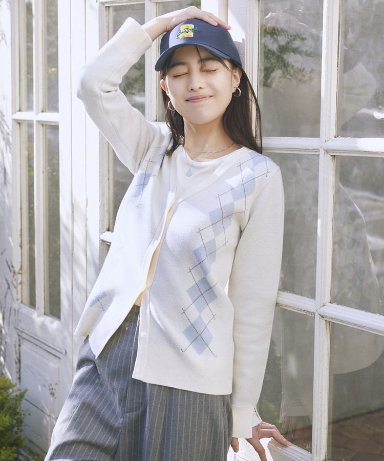 earth music&ecology「アーガイルニットカーディガン」|カーディガン|