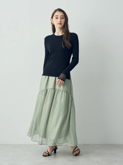 YECCA VECCA「箔プリントシアーギャザースカート」|スカート|