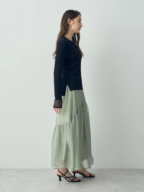 YECCA VECCA「箔プリントシアーギャザースカート」|スカート|