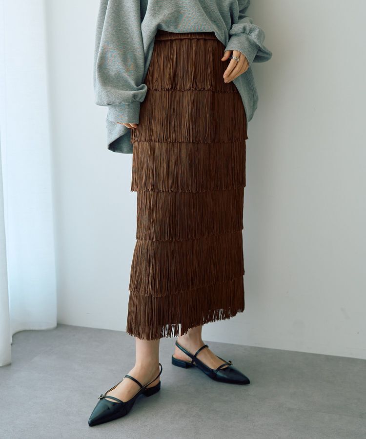 Editt by YECCA VECCA「フリンジロングスカート」|スカート|Brown