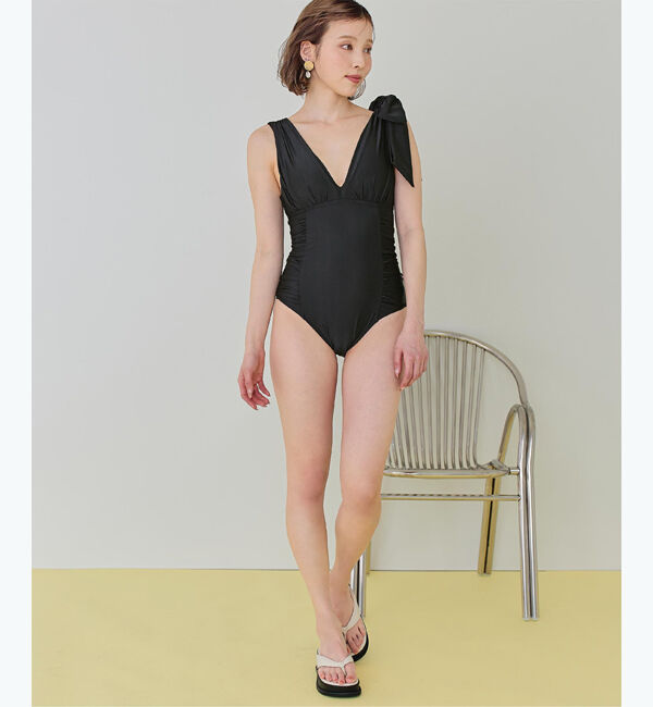 SEA DRESS「深Vネックシンプルワンピース」|ビキニ|ブラック