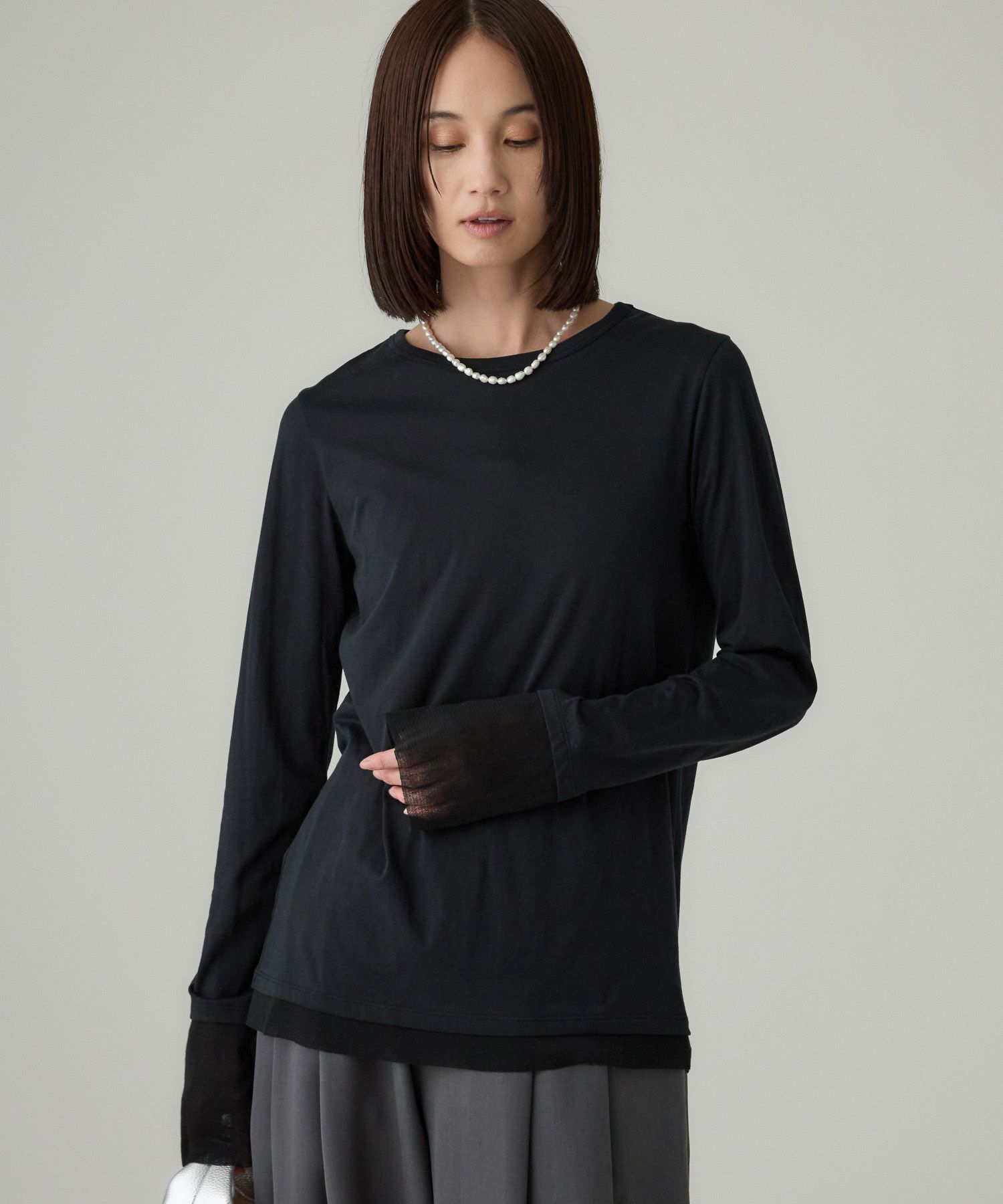 BABYLONE「チュールレイヤードロンＴ」|Tシャツ・カットソー|ﾌﾞﾗｯｸ