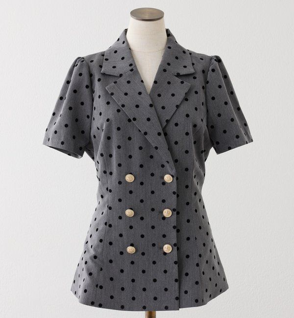  「【セットアップ可能】レースアップ半袖ペプラムジャケット／SMサイズ」|ダウンベスト・ベスト|