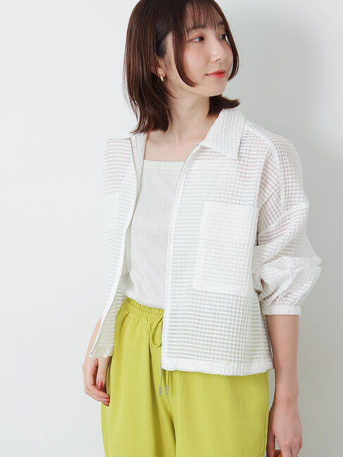 Te chichi TERRASSE「シアーチェックジップブルゾン」|ブルゾン・スタジャン|オフホワイト