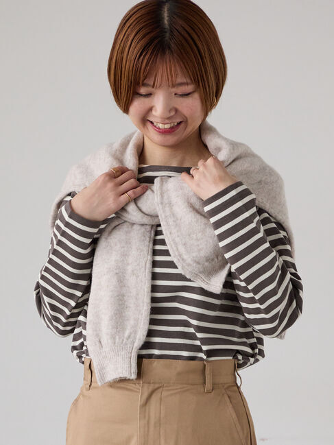 Lugnoncure「無地/ボーダー長袖カットソー」|Tシャツ・カットソー|チャコールグレー