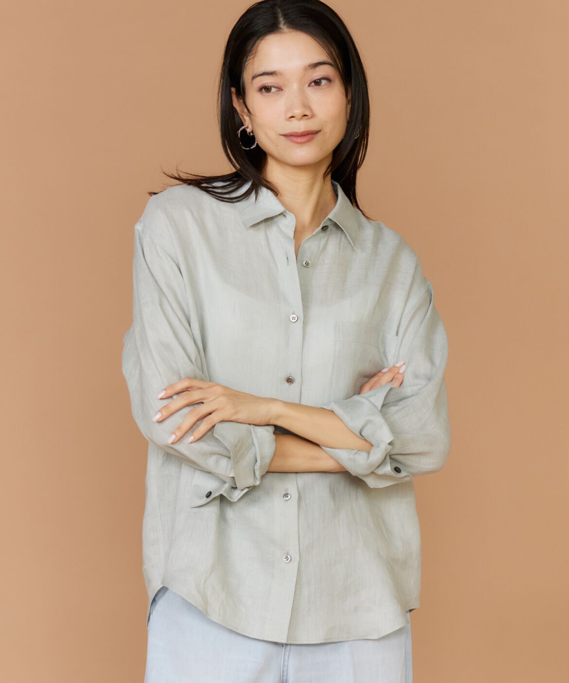 INED「リネンレギュラーカラーシャツ　　　」|シャツ・ブラウス|ペールグリー 4