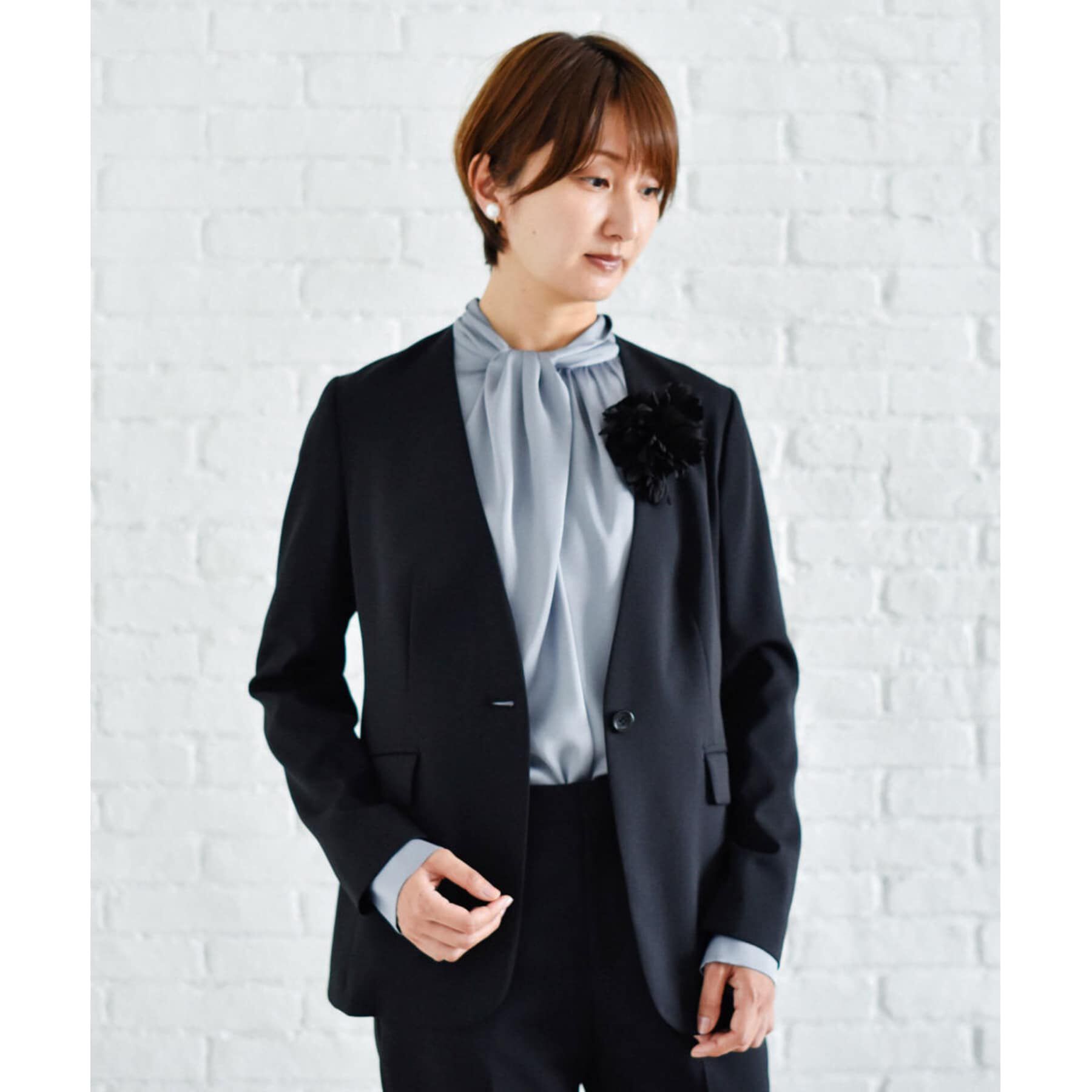 UNTITLED「【軽くて快適！】ウール混 ストレッチノーカラージャケット」|ノーカラージャケット|ブラック(019)