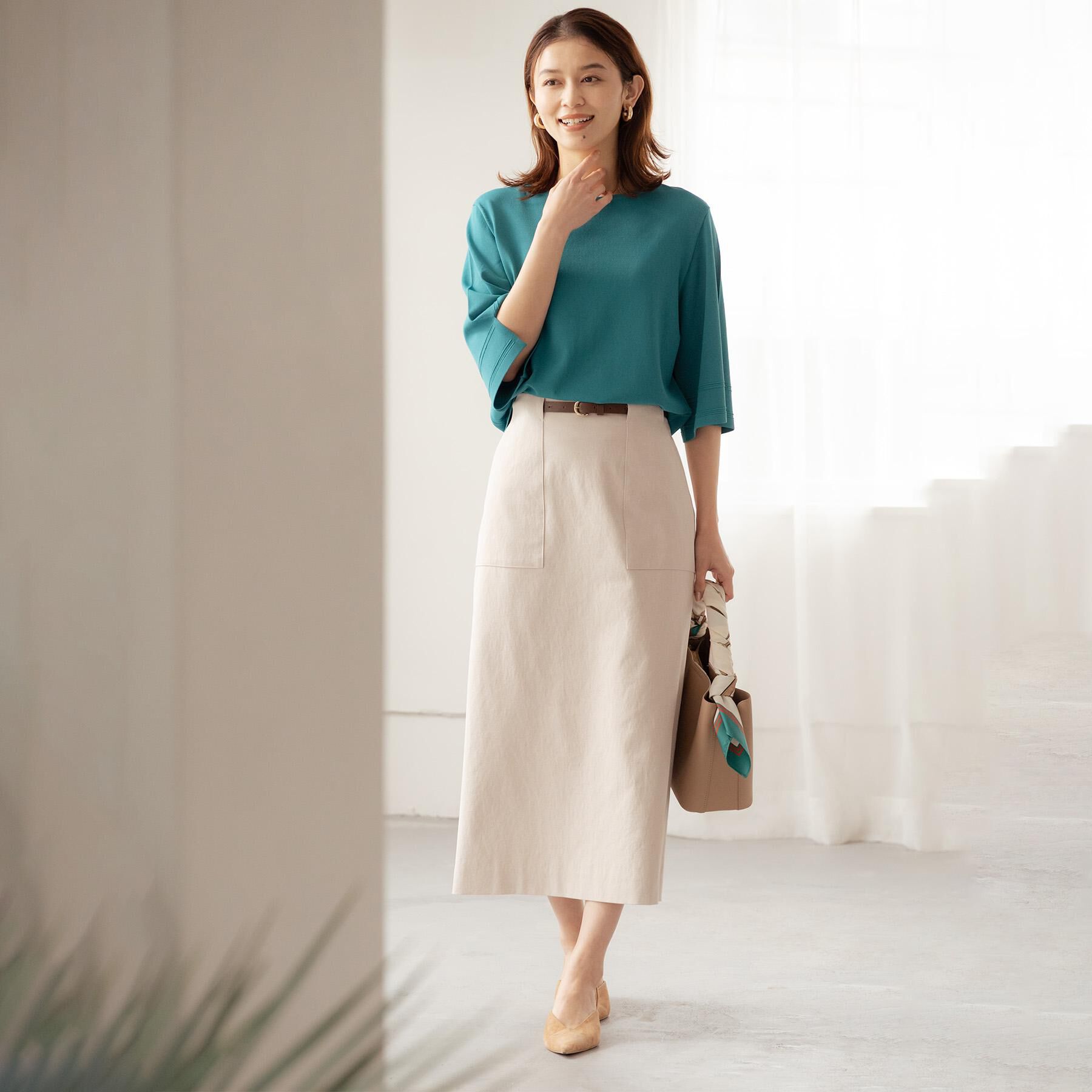 UNTITLED「【洗える/後ろウエストゴム】オックスアイラインスカート」|スカート|