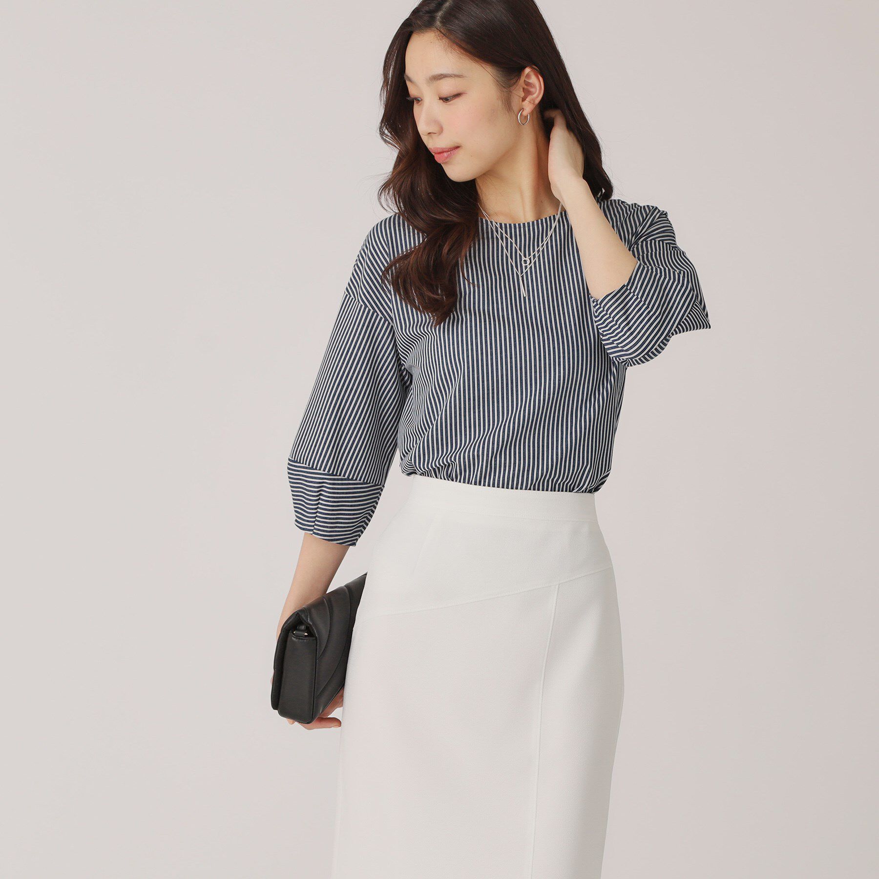 COUP DE CHANCE「【洗える／日本製／】ストライプ柄ジャージのトップス」|Tシャツ・カットソー|