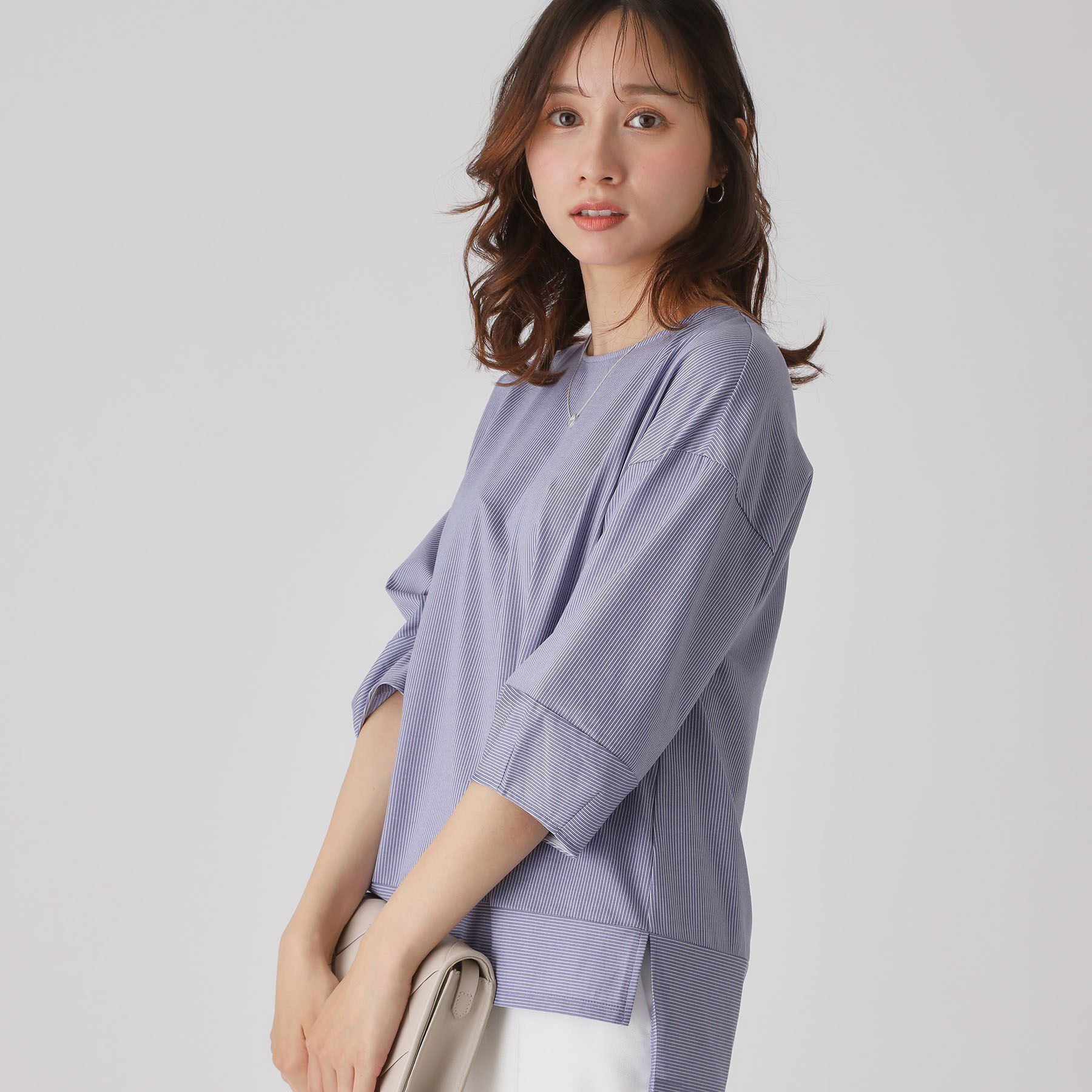 COUP DE CHANCE「【洗える／日本製／】ストライプ柄ジャージのトップス」|Tシャツ・カットソー|