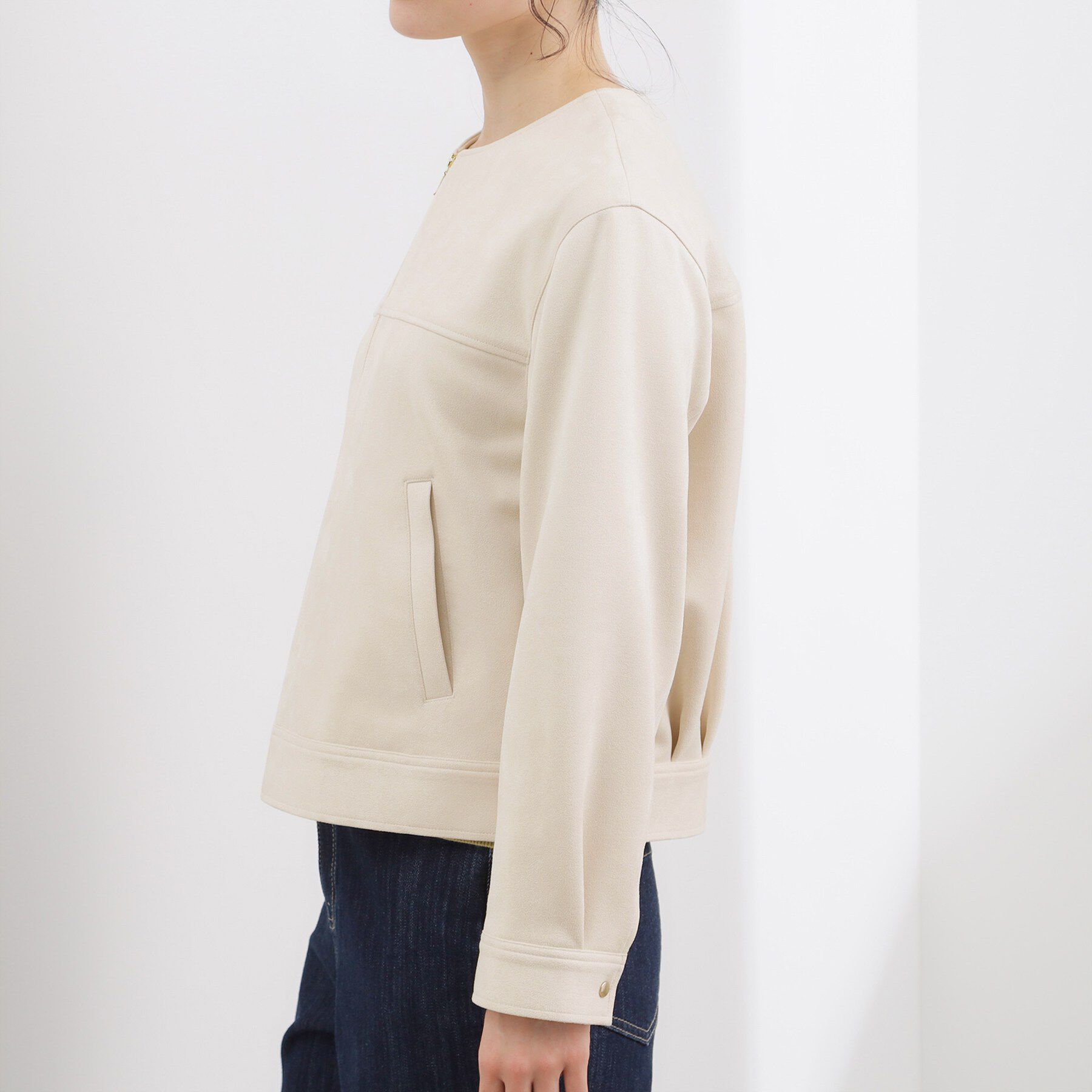 grove「スエードライク ノーカラーブルゾン」|ノーカラージャケット|