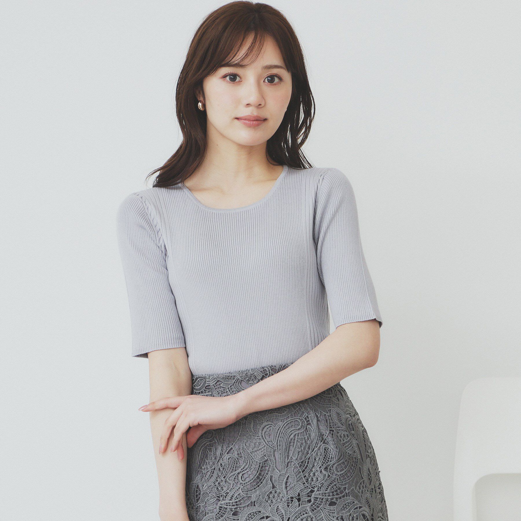 index「リブケーブルニット【洗濯機洗い可】」|ニット・セーター|ブルー(091)