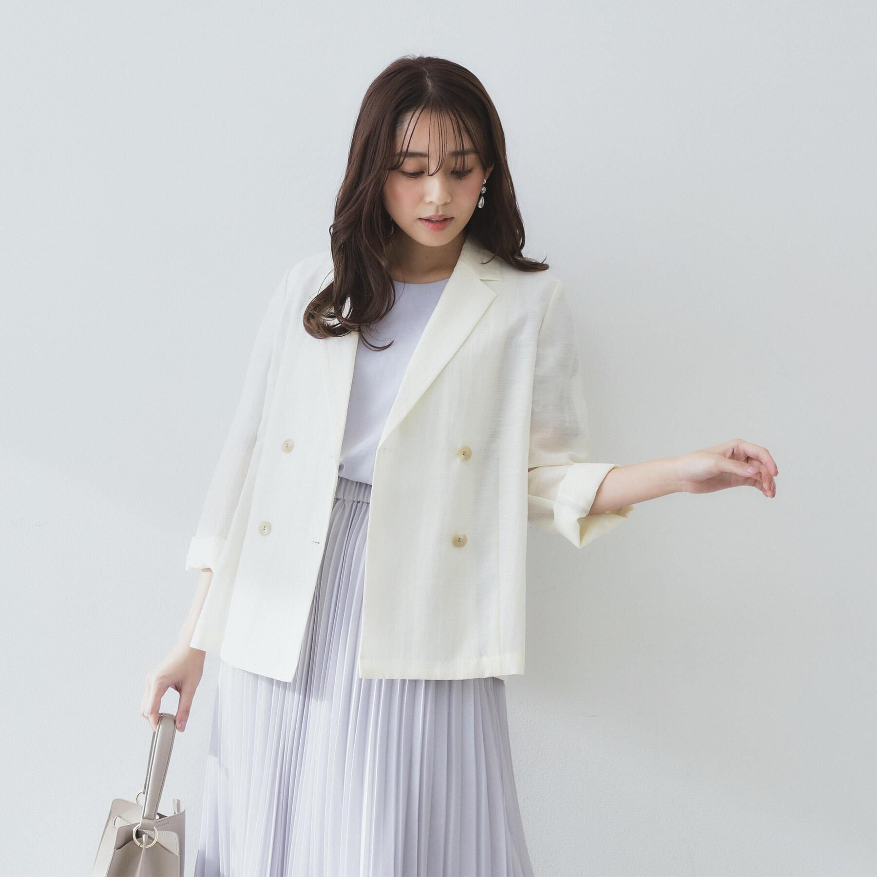 index「麻調シアーダブルブレストテーラードジャケット【洗濯機洗い可】」|テーラードジャケット|